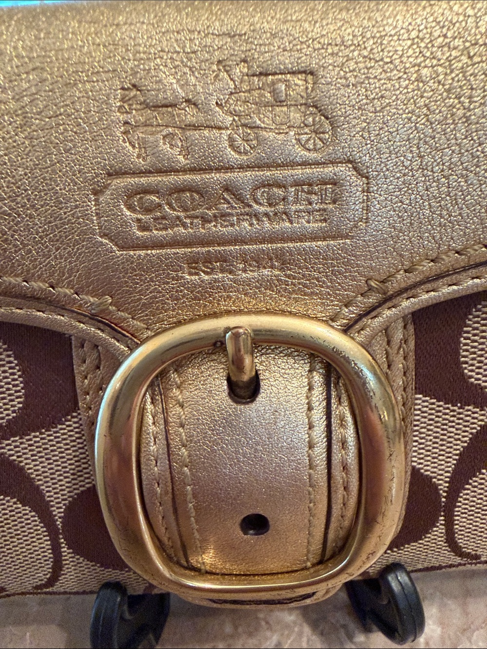 Coach Bleecker Signature Brown Canvas Gold Leather Buckle continental wallet - Picture 2 of 16